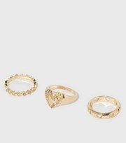 New Look 3 Pack Gold Diamante Heart Rings
